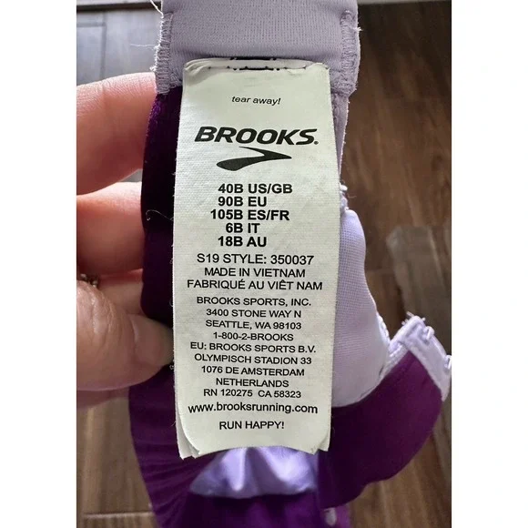 Brooks Juno High Impact Sports Bra Purple Geometric 40B 350037 Adjustable Straps - Picture 3 of 5